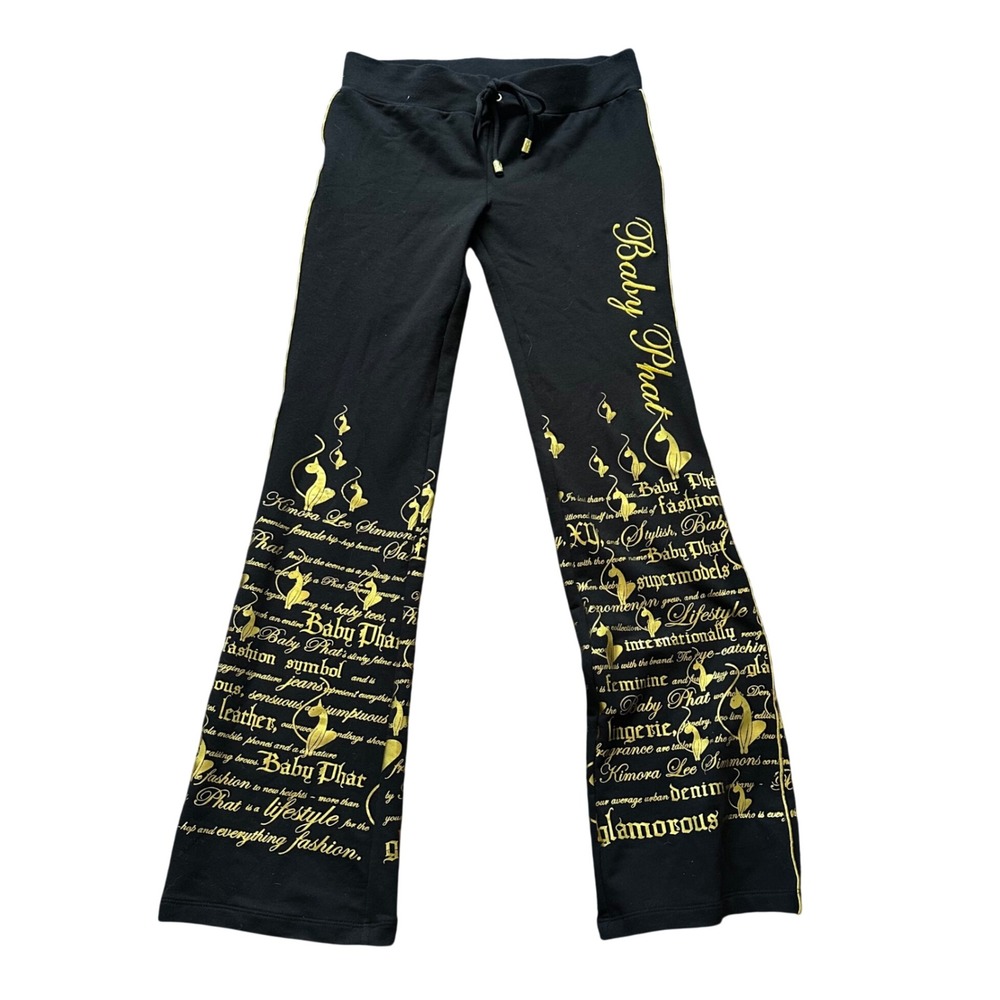 Baby Phat Vintage Y2K Black Gold Graphic Flare Sweatpants Joggers Womens S